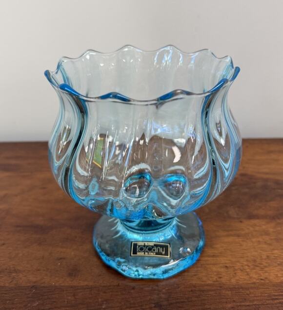 Toscany Other - Vintage Toscany Italy Hand Blown Aqua Blue Art Glass Footed Bowl Compote 6"